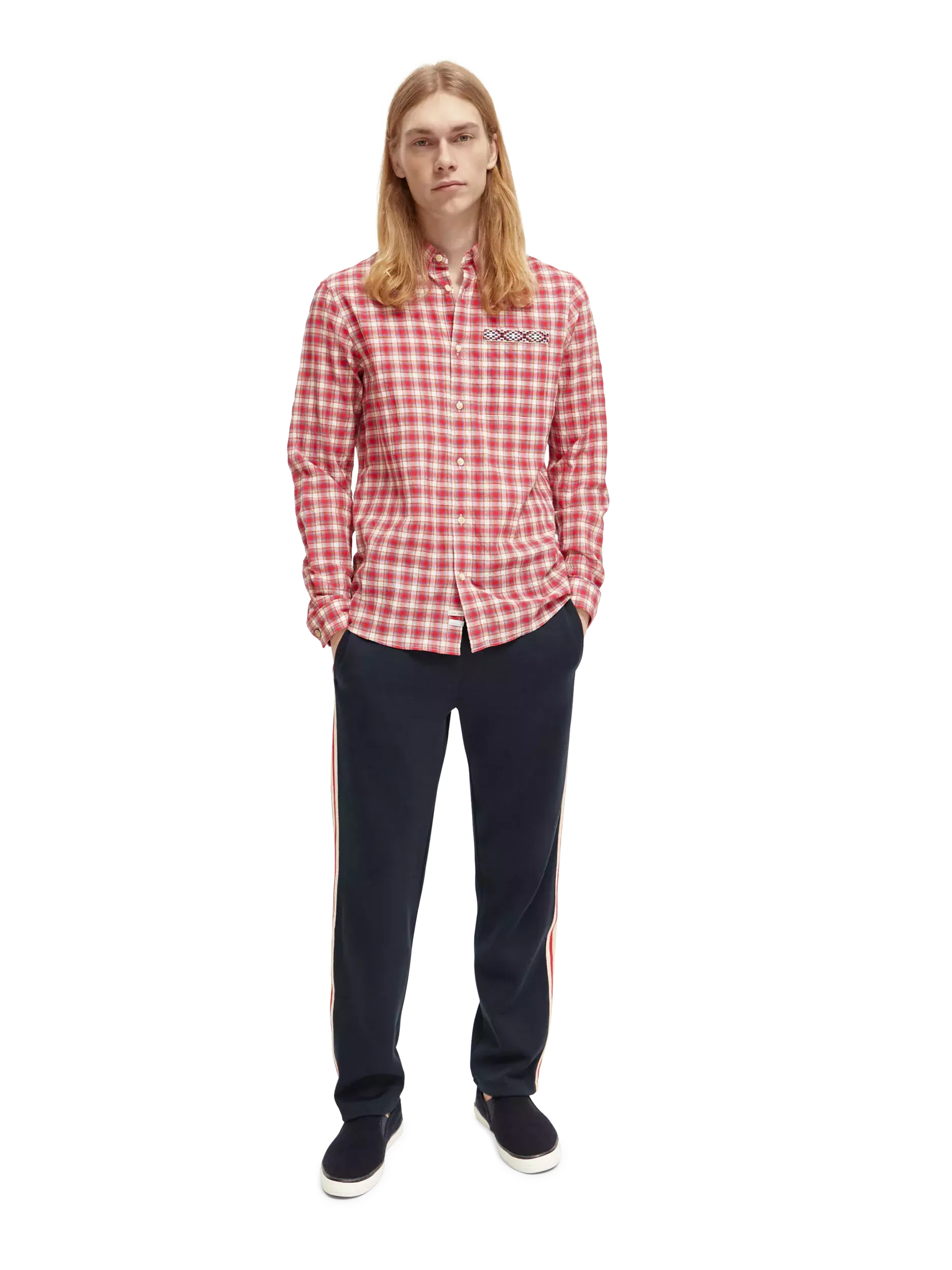Crinkle check shirt tape detai