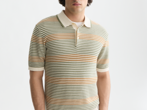 STRIPED STRUCTURED KNITTED REGULAR-FIT POLO