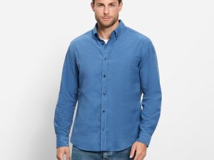 OLYMP Casual fine-cord shirt, Regular Fit, button-down, blue