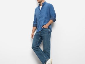 OLYMP Casual fine-cord shirt, Regular Fit, button-down, blue