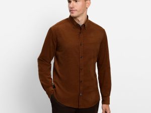 OLYMP Casual fijncord overhemd Caramel